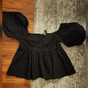 Black Cotton Puff Sleeve Top NWT